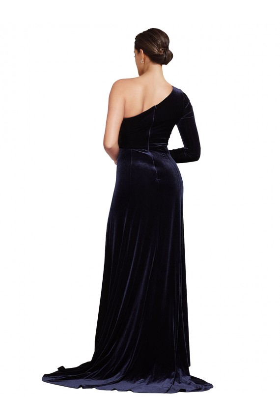 Online Long Sleeves One Shoulder Stretch Velvet A-Line Prom Dress Canada