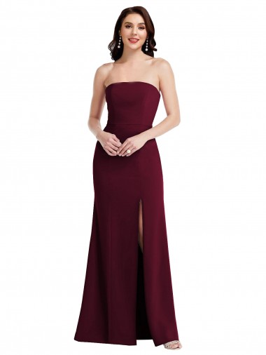 Online Sleeveless Burgundy Gold Strapless Stretch Crepe Trumpet Prom Dress Canada