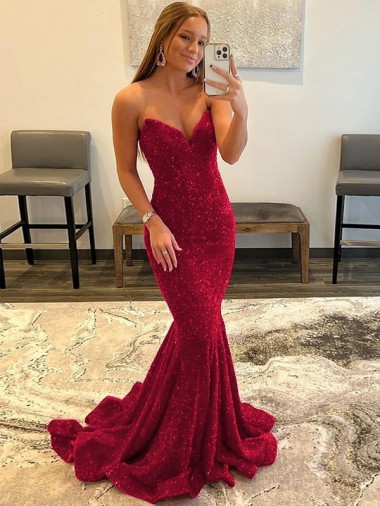 Online Sleeveless Burgundy Sweetheart Velvet Sequin Sheath Prom Dress Canada