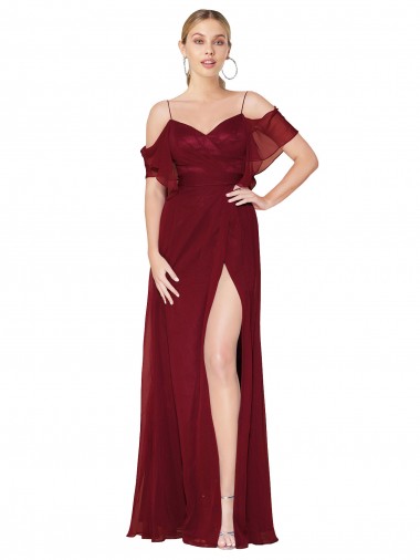 Online Cold Shoulder Off the Shoulder V-Back Soft Chiffon Trumpet Prom Dress Canada