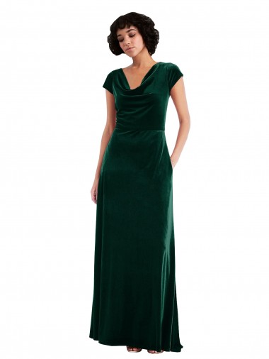 Online Cap Sleeves Cowl Neck Stretch Velvet A-Line Black Tie Prom Dress Canada