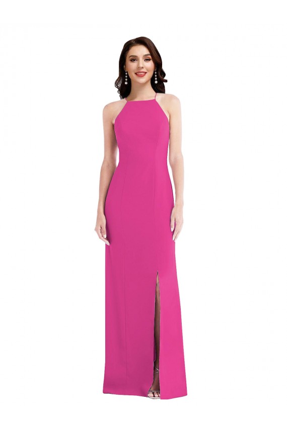 Online Sleeveless High Neck Open Back Stretch Crepe Trumpet Fuchsia Prom Dress Canada