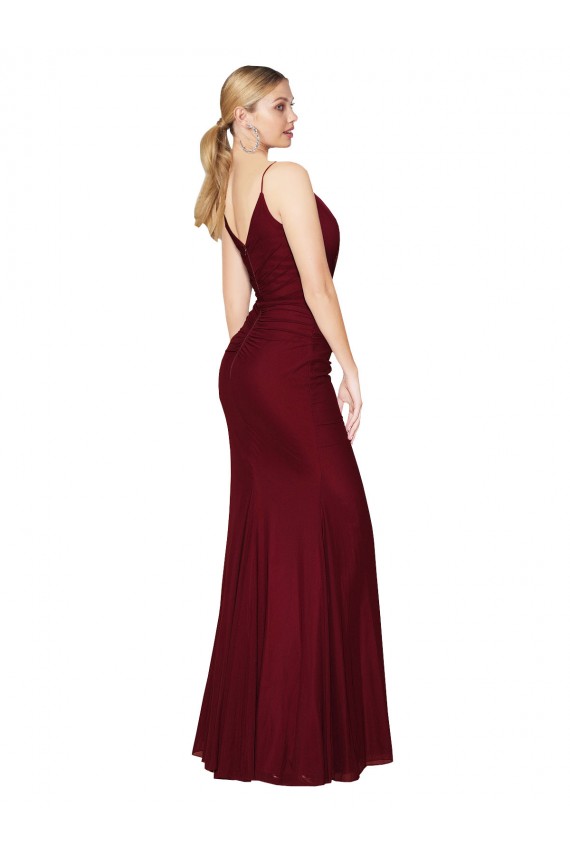 Online Sleeveless Burgundy V-Neck V-Back Soft Chiffon Mermaid Prom Dress Canada
