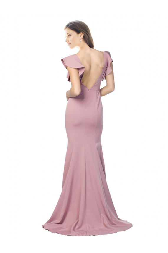 Online Flutter Sleeves Round Neck Low Back Stretch Crepe Mermaid Prom Dress Canada