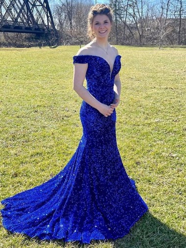 Online Sleeveless Off the Shoulder Velvet Sequin Sheath Prom Dress Canada