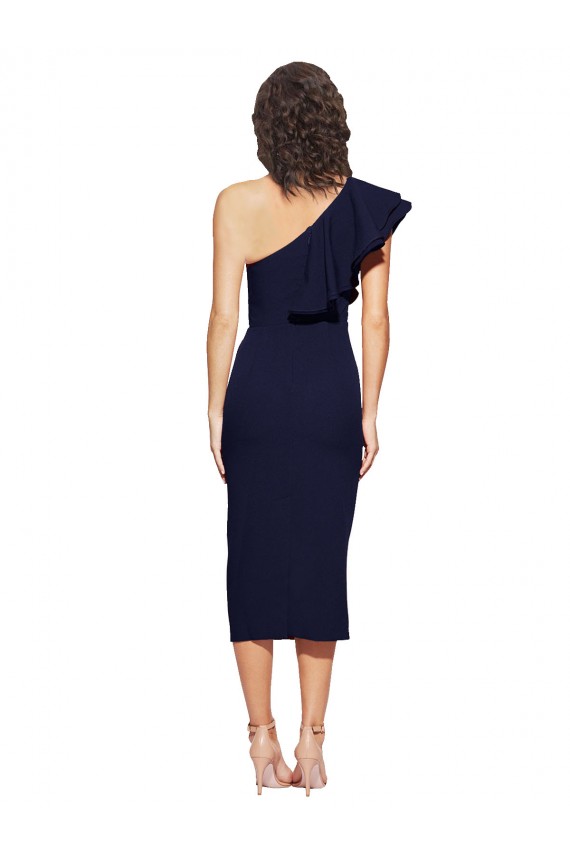 Online Sleeveless Dark Navy One Shoulder Stretch Crepe Sheath Prom Dress Canada